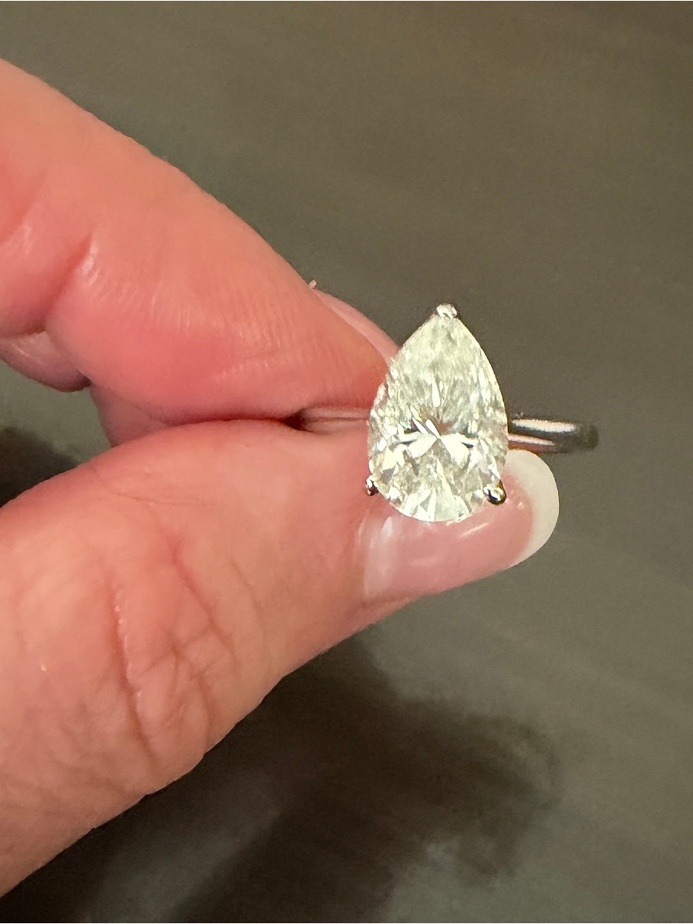 Pear-Shaped Moissanite Solitaire Engagement Ring 3 carats, sz 7, Sterling Silver - Picture 5 of 8
